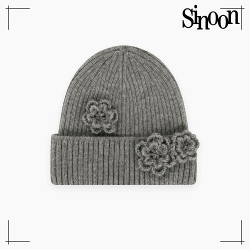 SINOON ニット帽 Flower Beanie (Melange Grey) シヌーン 韓国ファッション