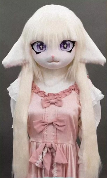 着ぐるみヘッド 猫 口開け クリーム 全頭ヘッド ケモノ マスク