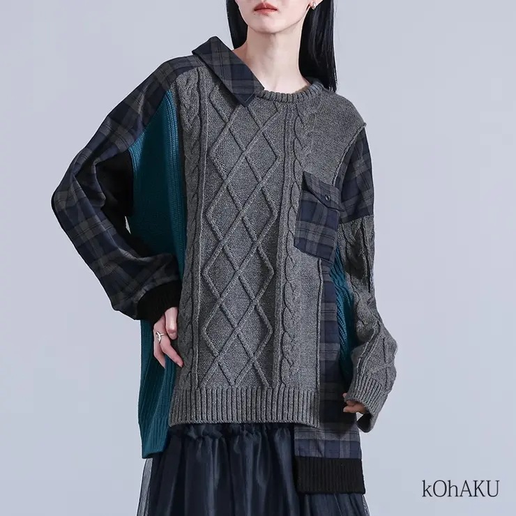 kOhAKU異素材切替ニット