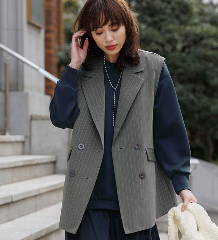 [最安値挑戦]！ダブルブレストジレ レディース 秋 コート ジャケット M-LL