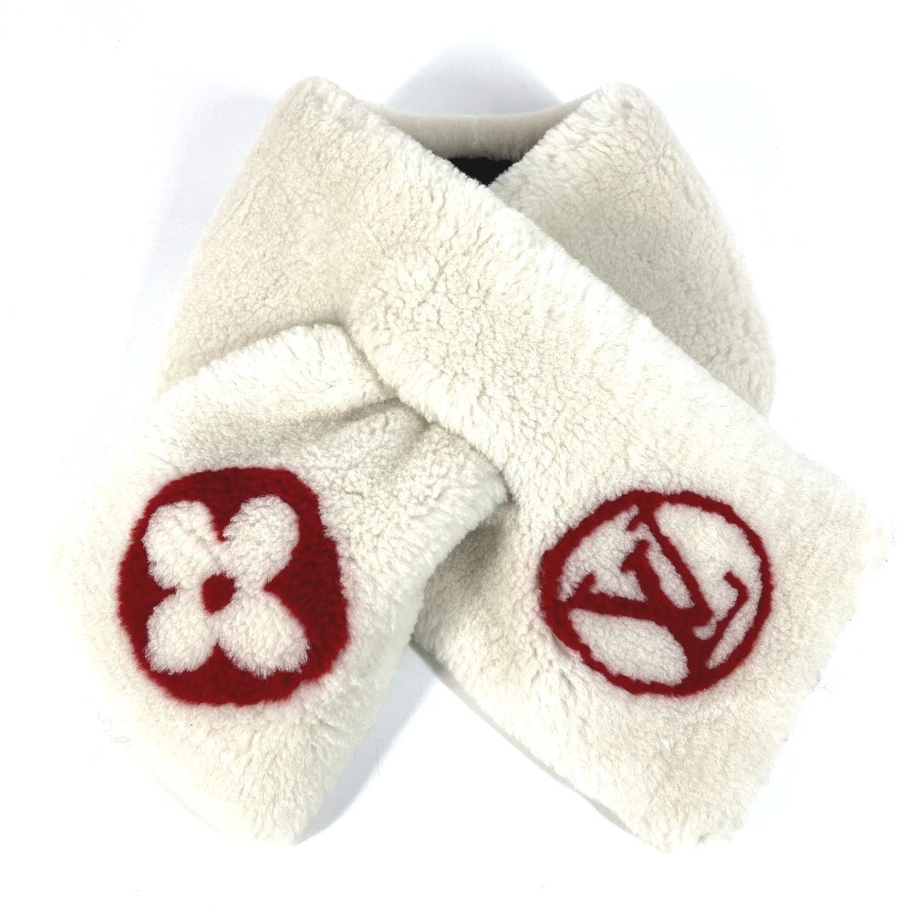 マフラー M70434 エシャルプ シャーリング ダーリン モノグラムフラワー LVロゴ ストール ファー ティペット カシミヤ ホワイト