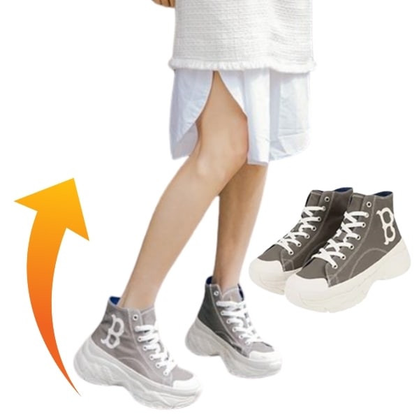 6cm GREY スニーカーズハイ 厚底 軽量 通気性 美脚効果 スタイルアップ 韓国風 トレンド レディース カジュアル 通学 通勤 お出かけ デイリーコーデ ブラック ホワイト シンプル 大人