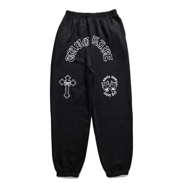 ACEFLAG スウェットパンツ メンズ 春夏秋冬用 黒 大きいサイズ エースフラッグ スウェット ロングパンツ 総柄 THUG LIFE サグライフ 十字架