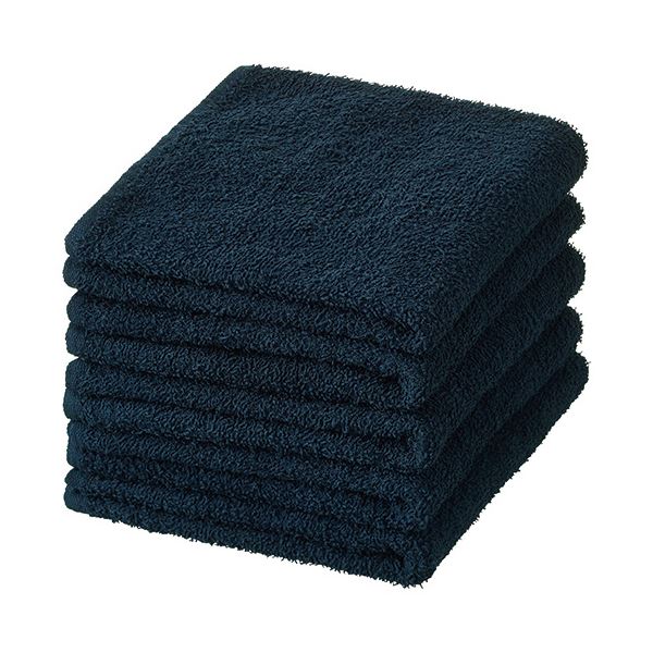 （まとめ） フェイスタオルネイビー 1パック（5枚） [x5セット]