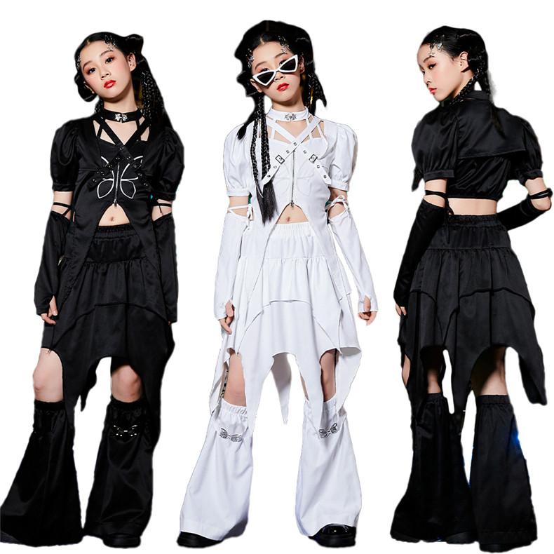 [新品発売]スカートセット 黒 白 女子 ダンス衣装 レッグウォーマー キッズダンス セットアップ JAZZ ジャズ hiphop 可愛い ダンス衣装 子供服 ガールズ おしゃれ チアガ