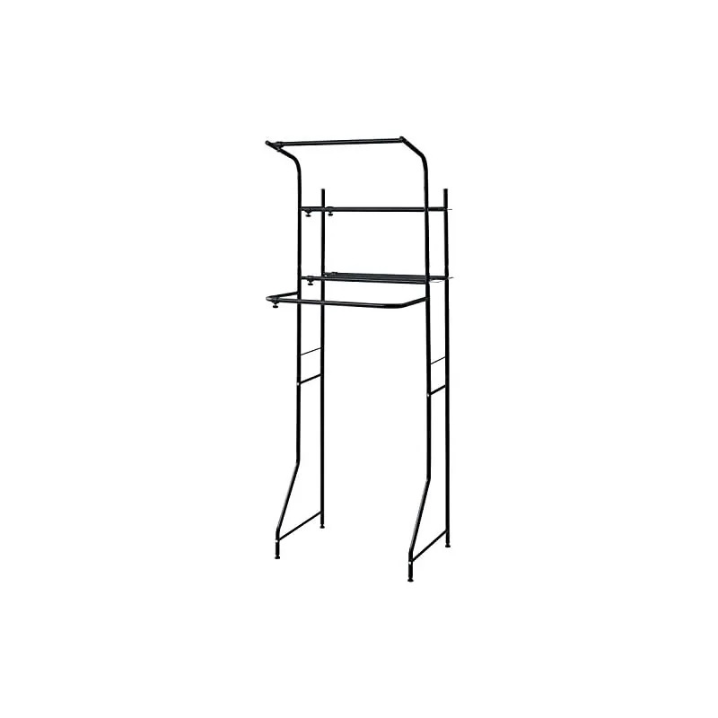 【即納】山善 ランドリーラック 幅61-93奥行60高さ182cm 幅伸縮 棚板タオルバー可動 簡単設置 組立品 ブラック SHL-705(BK)