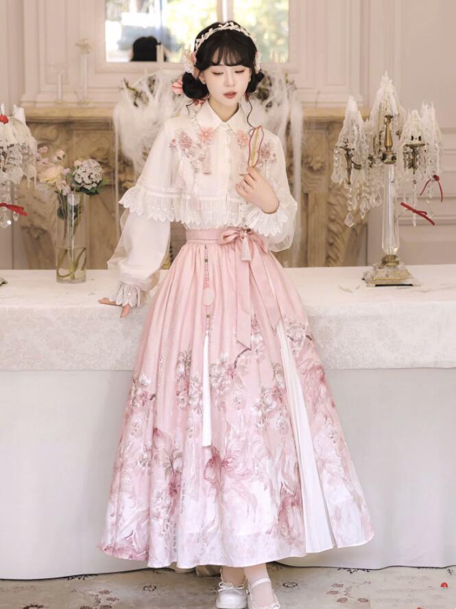 【TikTok人気新品】レディース 漢 ロリータ服 漢元素 ロリータブラウス ロング丈スカート 羽織 ボレロ ゴージャス 刺繍飾り 花飾り 中華 コスプレ衣装 学園祭 文化祭 イベント 花見 撮影衣装