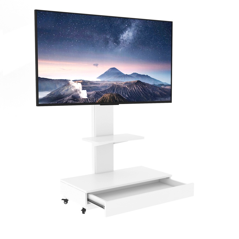 ホワイト 引き出し付きTVスタンド32-75インチ対応 高さ調整可能キャスター付き 可動式リビング・寝室・オフィス用