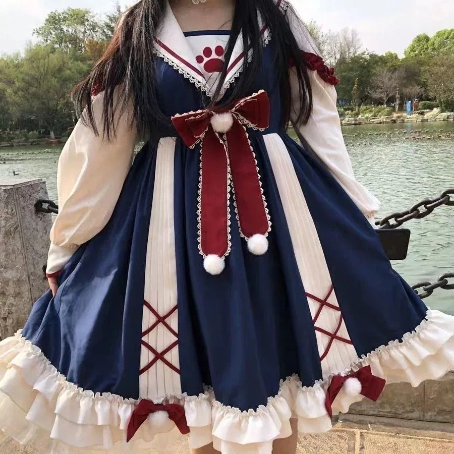 ロリータスカート猫の爪の猫の爪のロリータ日常ワンピースop甘くてかわいい学院風プリンセススカート