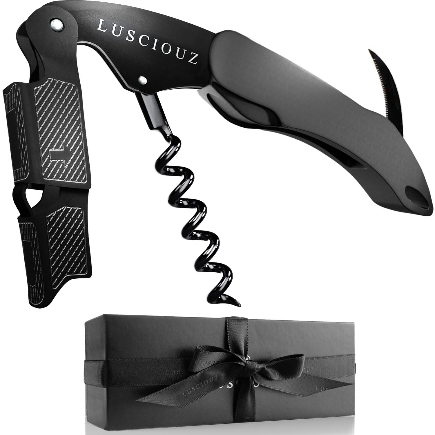 LUSCIOUZ ルーシャズ ソムリエナイフ ワインオープナー 5巻 ダブルアクション (チタンブラック102)