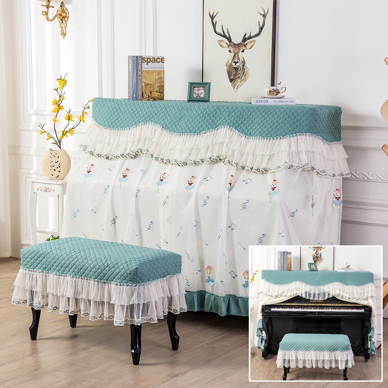 ピアノカバー 椅子カバー 2点セット レース 刺繡 フルカバー ピアノトップカバー アップライトピアノカバー デジタル 防塵カバー ピアノカバーセット 可愛い おしゃれ 韓国風 ブルー ピンク