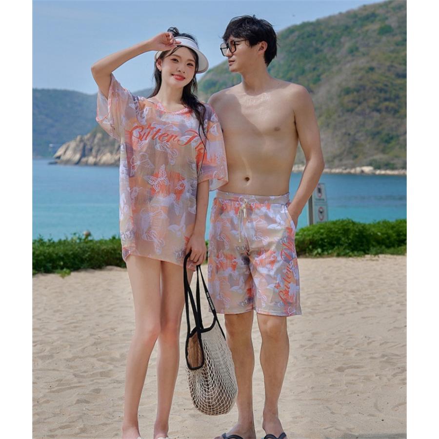 夏ペアルック メンズ 水着セット 上着 海パン 旅行 カップル水着 ラッシュガード タンキニ ショートパンツ レディース 男女ビーチウェア サーフパンツ