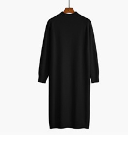 ハイネックニットワンピース ハイネック 袖あり 長袖 ストレート Iライン 伸縮性 膝下 かわいい 可愛い きれいめ シンプル カジュアル 上品 おしゃれ かっこいい レトロ アジアン