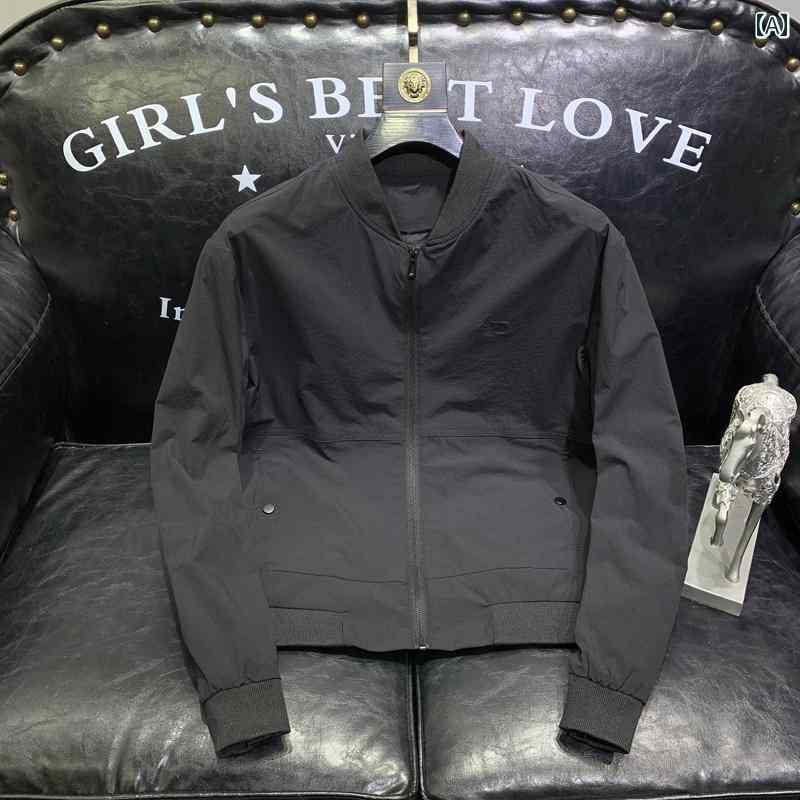 メンズ ファッション 刺繍 シンプル ジャケット 春 トレンド スリム スタンドカラー 野球 ユニフォーム カジュアル ジャケット