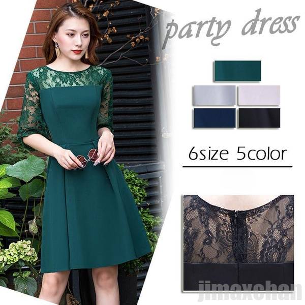 ドレス 膝上丈 パーティードレス 結婚式 二次会 女子会 演奏会 フォーマル 披露宴 大きいサイズ ワンピース 謝恩会 20代 30代 40代 グリーン ブラック グレー ピンク ネイビー