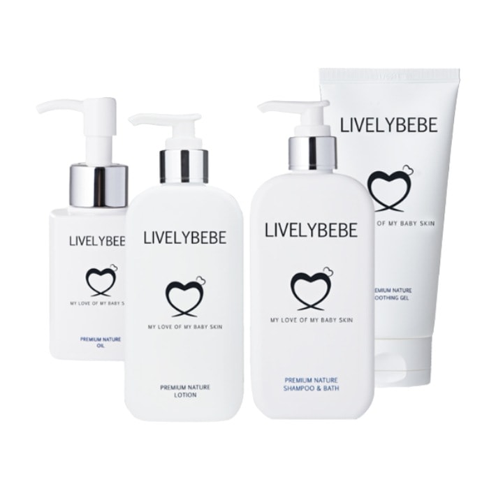LIVELYBEBE ナチュラル ベビー ローション + シャンプーアンドバス + オイル + スージングジェル 4種 セット