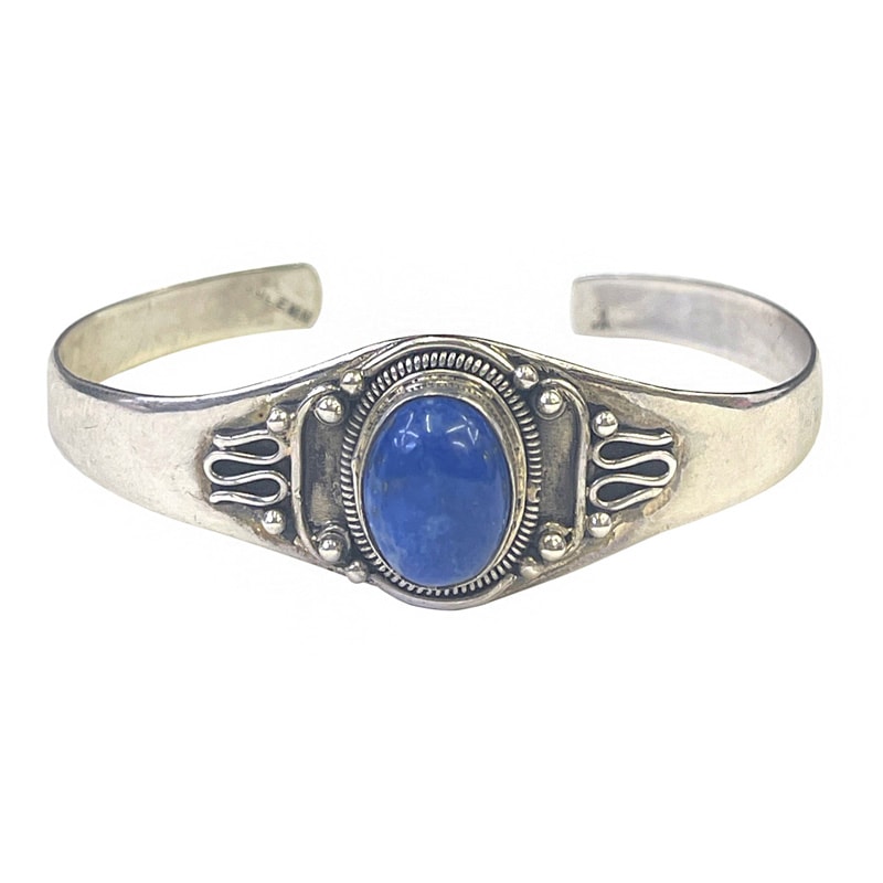 【宅配発送】シルバーバングル(腕輪) 天然石 ラピスラズリ 瑠璃石 シルバー925 ハンドメイド インディアンジュエリー インディアン ブレス バングル 希少 1点物 #