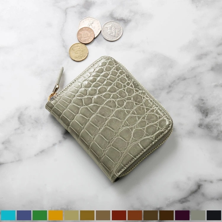 ミニ財布 メンズ ラウンドファスナー クロコダイル 小さい 本革 革 シャイニング コンパクト 財布 ウォレット おしゃれ 小銭入れ きれいめ 軽い 小さめ ミニマル キャッシュレス ミニマリスト ワ