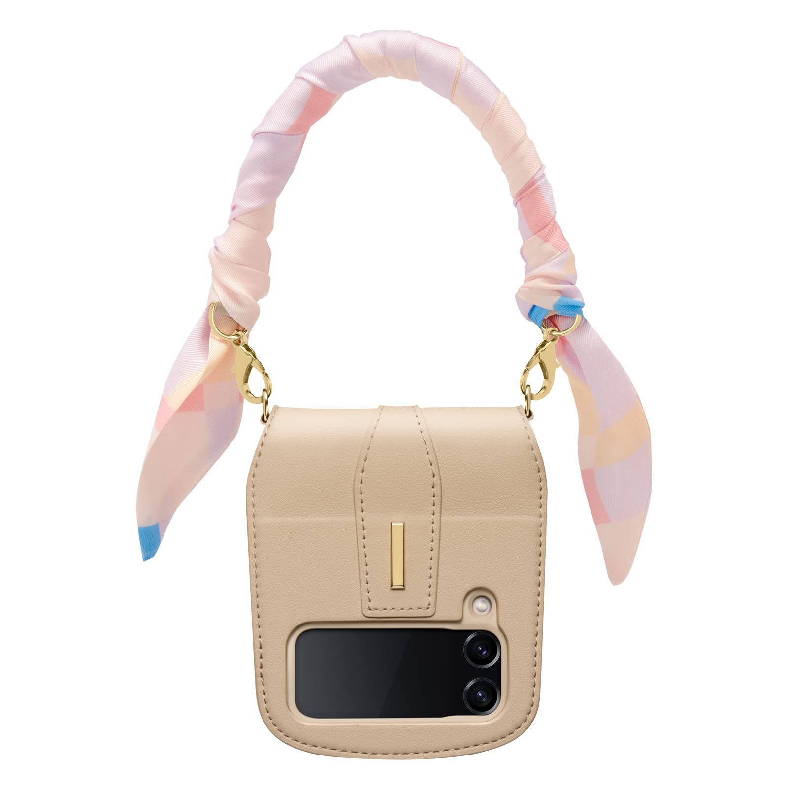 Galaxy Z Flip4 ケース Dリンク付き [ストラップ付き] 長さ調節可能 レザーケース リニア ACS05315 (ソフト・アイボリー)