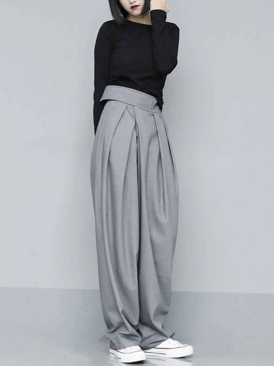 2タイプ タック入り ベルクロ ハイウエスト ワイドパンツ ボトムス パンツ ズボン スーツ ロング ロング丈 ストレート ワイド ベルト ポケット ポリエステル シンプル カジュアル 大人 おしゃれ