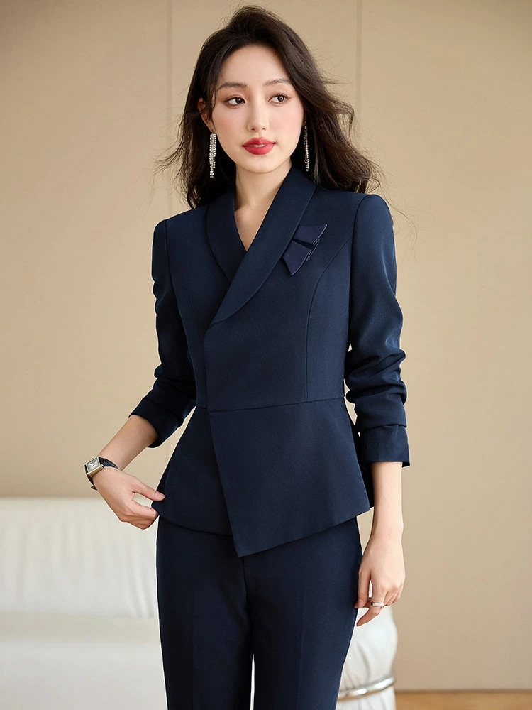 職業用 スーツ 女性 秋季 ホテル フロント 仕事服 ダークブルー 管理層用