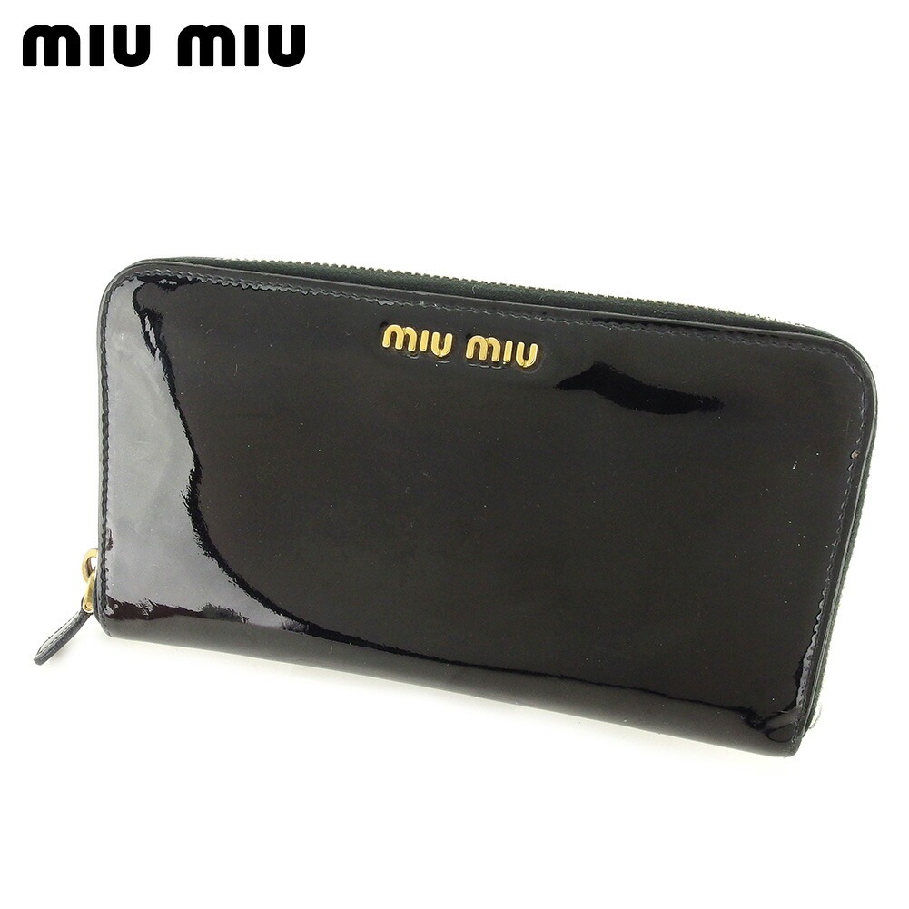 長財布 ラウンドファスナー 財布 ロゴ ブラック ゴールド 中古