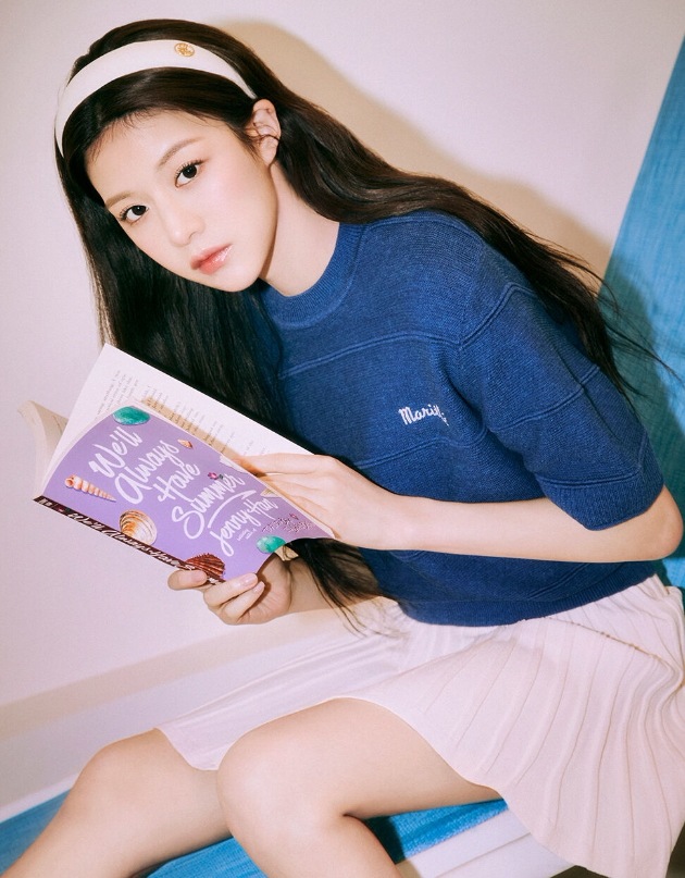 【MARITHEFRANCOISGIRBAUD】 LINE STRIPE HALF SLEEVE KNIT : BLUE