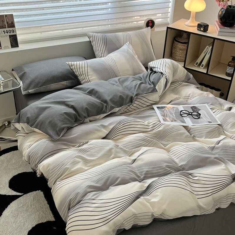 ベッド用品 四点セット シンプル 北欧風 コットン コットン 新生活 寮用 寝具 男性 用 ベッドカバー シーツ 掛け布団カバー