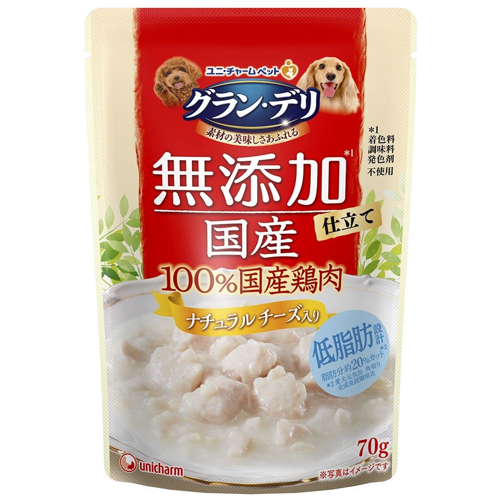 （まとめ買い）ユニ・チャーム グラン・デリ 無添加仕立て 国産鶏ささみ ナチュラルチーズ入り 70g 犬用フード 【×36】