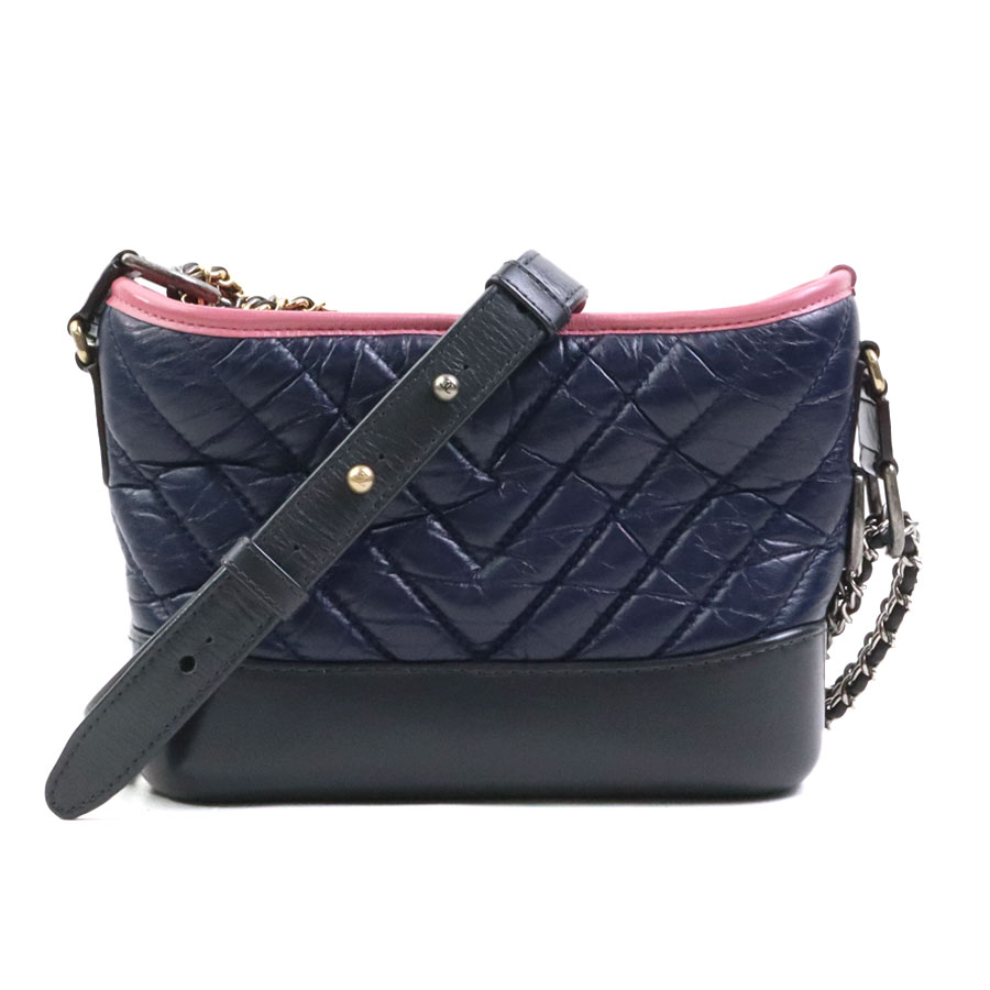 シャネル CHANEL ショルダーバッグ ガブリエル ドゥ シャネル レザー/メタル グレー/ネイビー/ピンク レディース e60657a