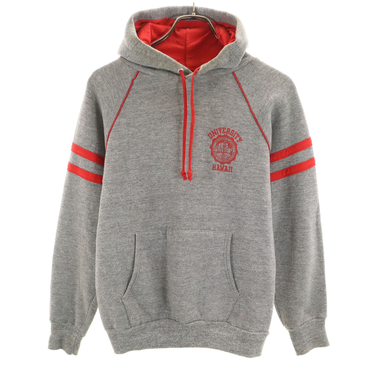 70s 80s USA製 カレッジ ヴィンテージ 長袖 スウェットパーカー S グレー 裏起毛 メンズ 古着