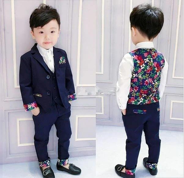 フォーマルスーツ 男の子 キッズ 3点セット 紳士服 秋冬 厚手 タキシード 花柄 ベスト子供服