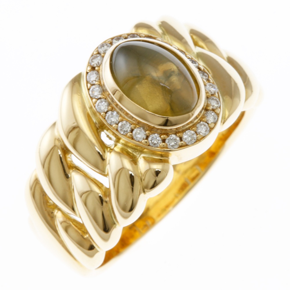 リング 指輪 16.5号 18金 K18イエローゴールド キャッツアイ 中古 美品