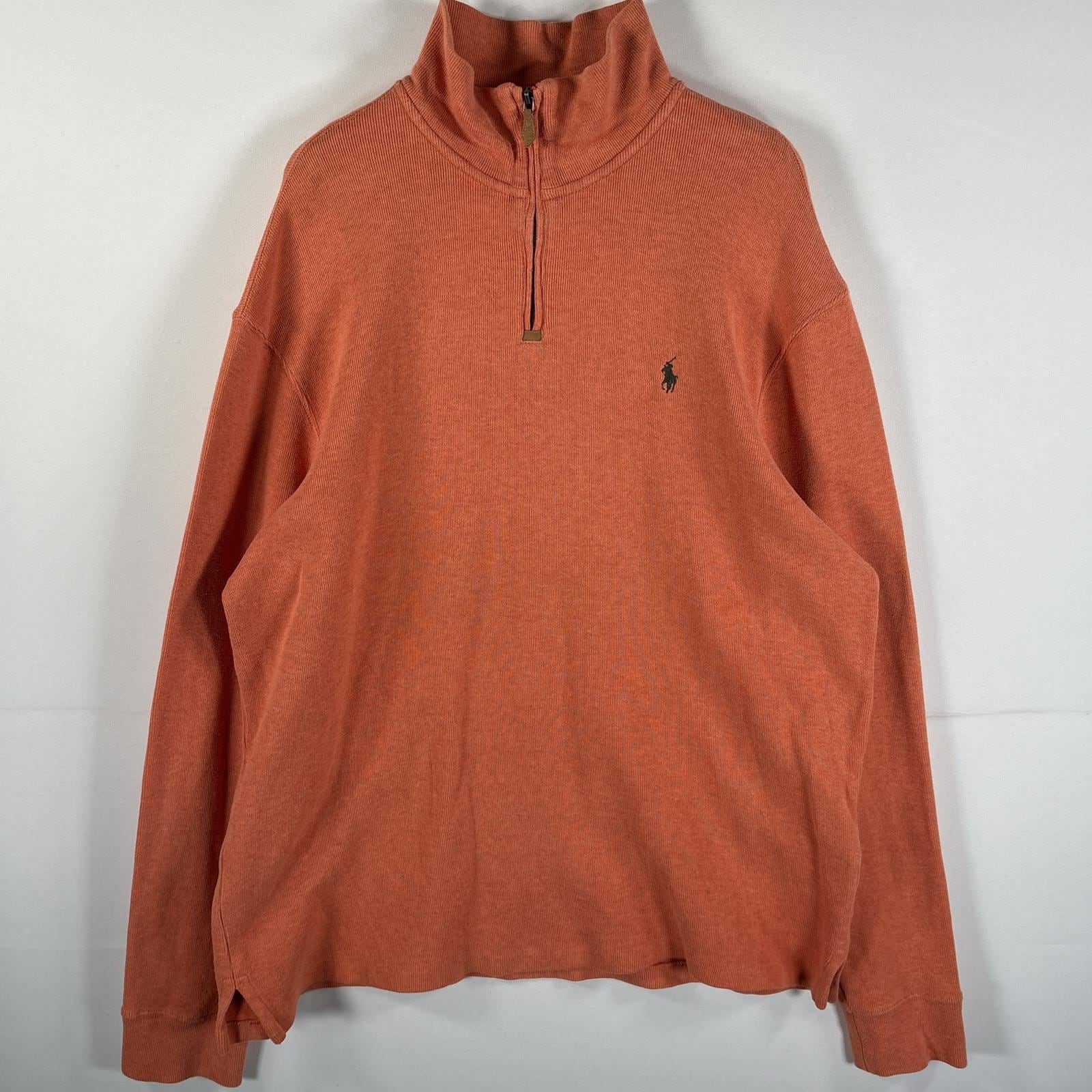 古着 90s/90年代 ポロバイラルフローレン Polo by Ralph Lauren コットンニット 大きいサイズ ハーフジップ XL オレンジ メンズ