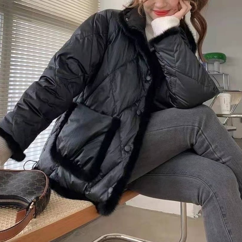 中綿コート レディース アウター キルティングジャケット 切り替え フェイクファー ノーカラー キルティング 薄手 マニッシュ 薄手 韓国風 幾何学模様 ロング丈 軽い 軽量 冬服 厚手 lout00 9,090円