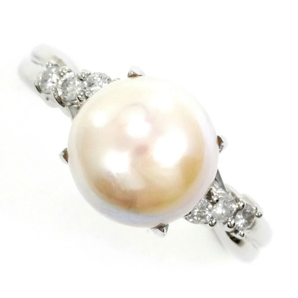 PT900 プラチナ リング 11号 パール(真珠) 約9mm ダイヤ 0.13 ジュエリー 中古