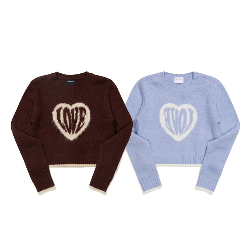 [NMIXX ソリュン 着用] (W) HEART LOVE HAIRY PULLOVERT 韓国 アイドル セーター 冬 レディース メンズ 大きいサイズ ゆったり
