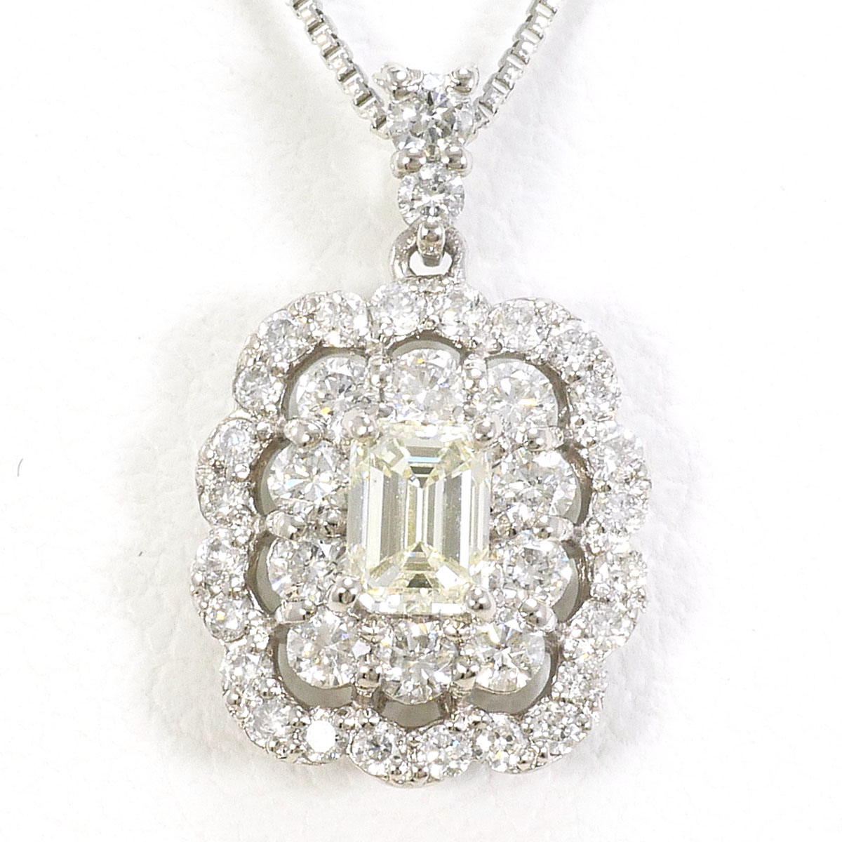PT900 プラチナ PT850 プラチナ ネックレス イエローダイヤモンド 0.237 ct ダイヤモンド 0.33 ct 総重量約3.0g 約45cm 中古