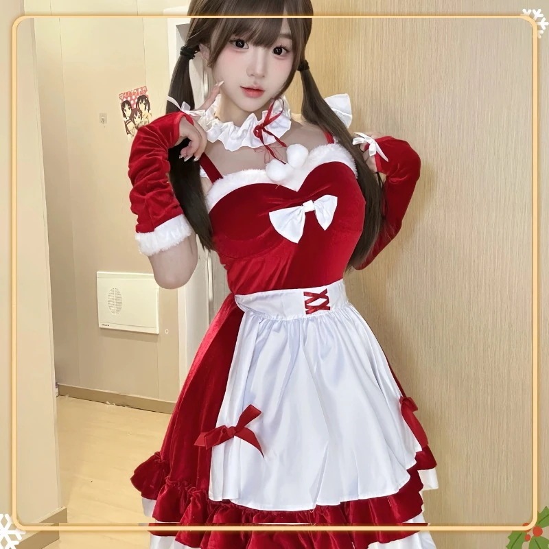 【3日出荷】クリスマスのテーマ衣装大きめロリー赤かわいい二次メイド服COS制服クリスマスロリータスカートサンタ コスプレ