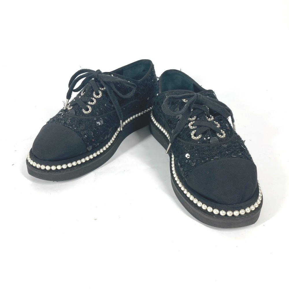 スニーカー G32357 CC ココマーク パール スパンコール 靴 紐 シューズ スパンコール ブラック
