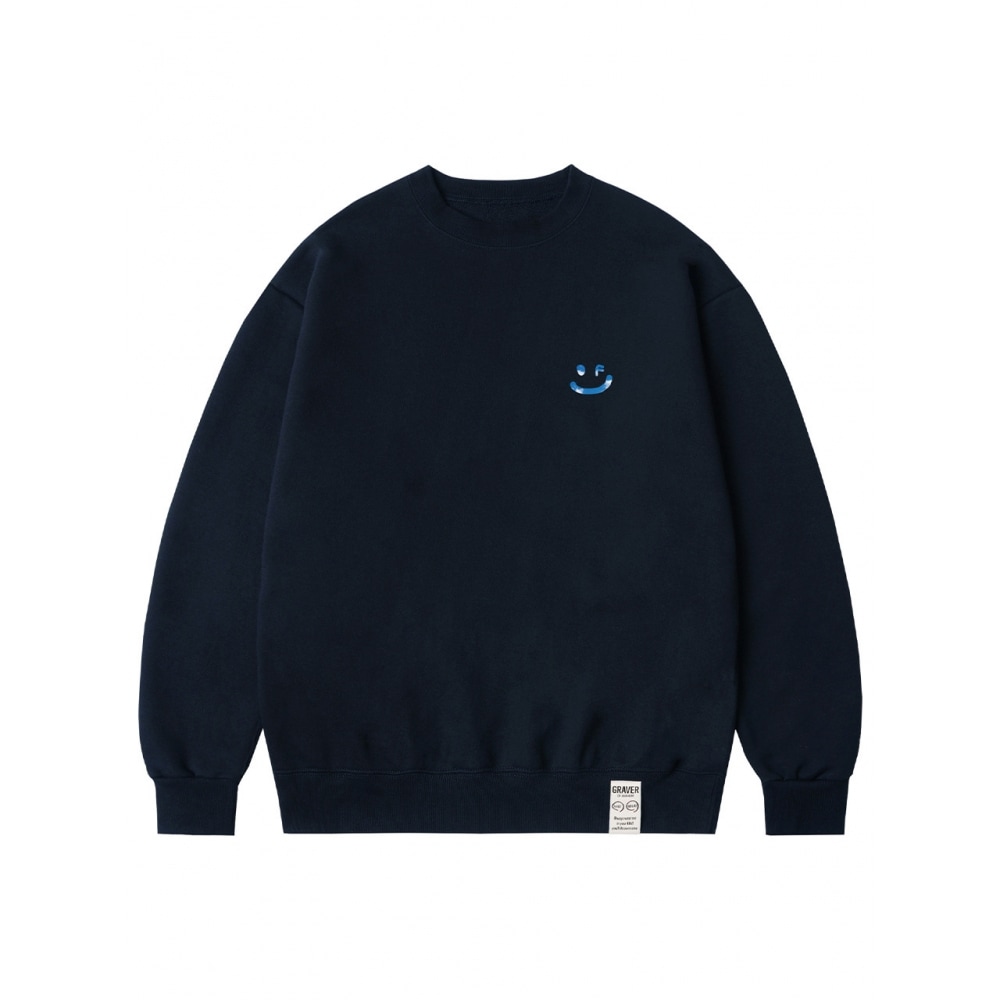 GRAVER SKY クラウドドローイングスマイルスウェットシャツネイビー