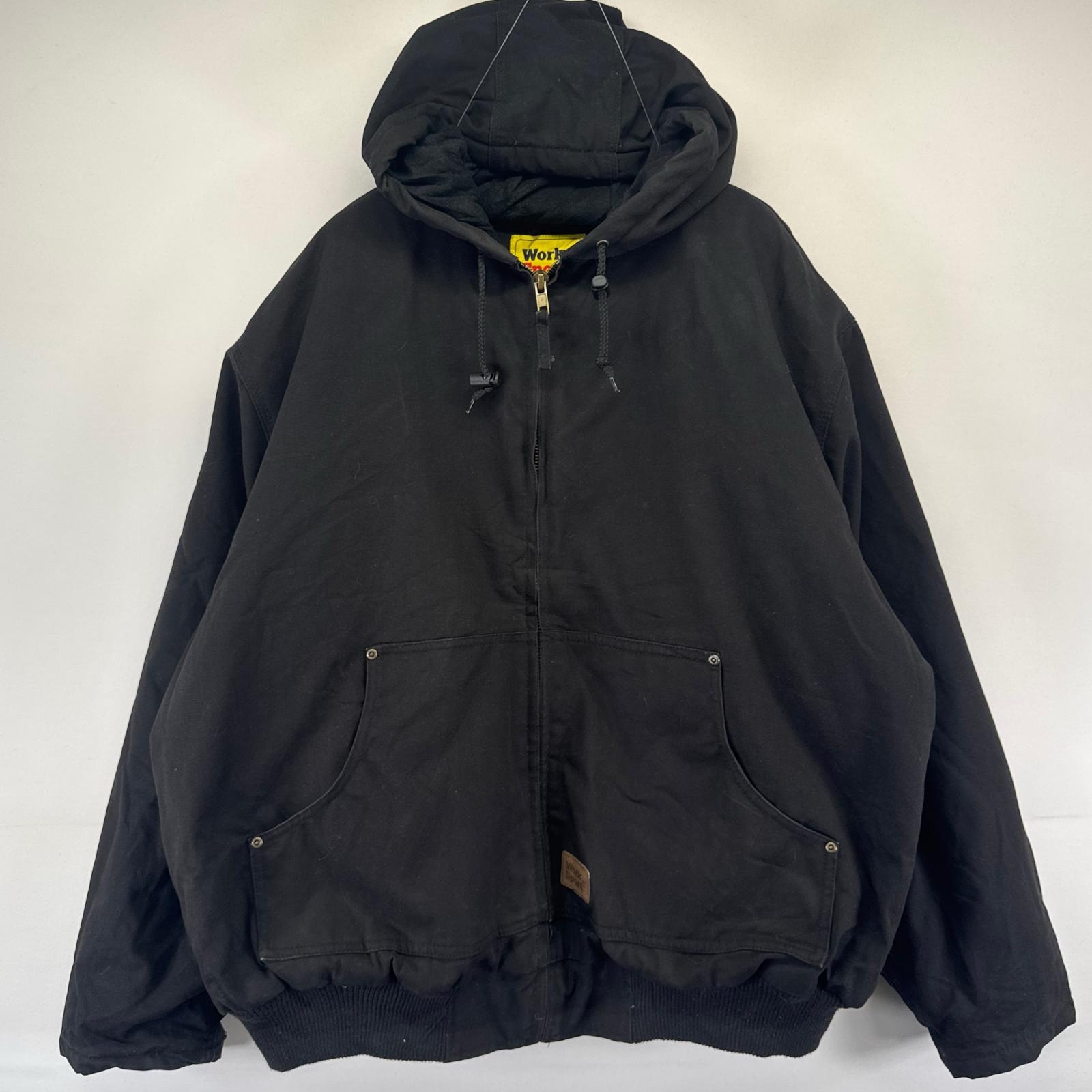 古着 ワークスポーツ Work Sport ダック ジャケット フルジップ ワークジャケット パーカー 大きいサイズ 中綿 3XL ブラック系 メンズ