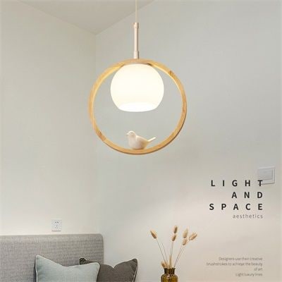 ペンダントライト ガラス おしゃれ 北欧 led対応 リビング ウッドサークル 円形 小鳥 吊下げ灯 和風 天井照明器具 キッチン アトリエ ダイニング 寝室 和室 ダクトレール 引掛シーリング用 工