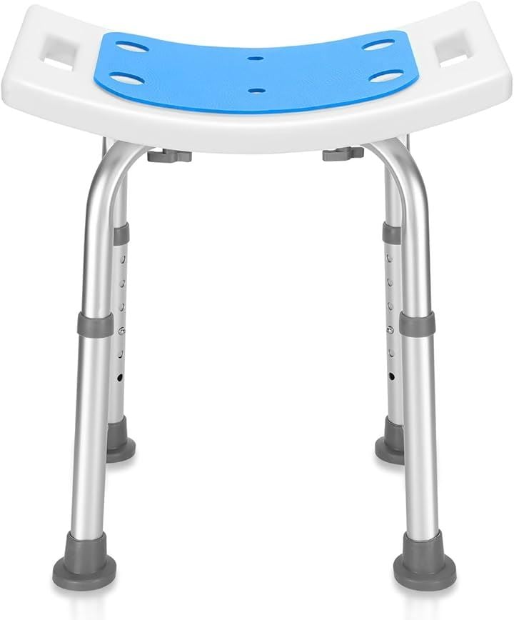 シャワーチェア 6段階高さ調節可能 軽量 丈夫 お風呂椅子 背もたれ付き 取り外し可能 手すり シャワークリップと滑り止めマット付き 日本語説明書付き(ブルー, 座面タイプ)