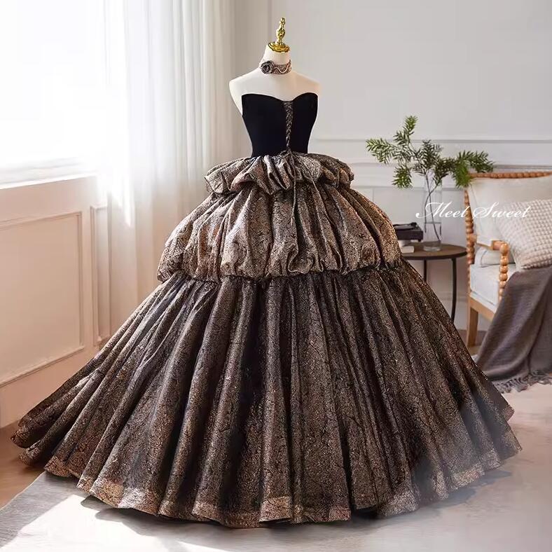 カラードレス プリンセスライン ブロンズ ゴールド ベアトップ ロングドレス ウェディングドレス 結婚式 二次会 花嫁 前撮り 演奏会 発表会 ステージ衣装
