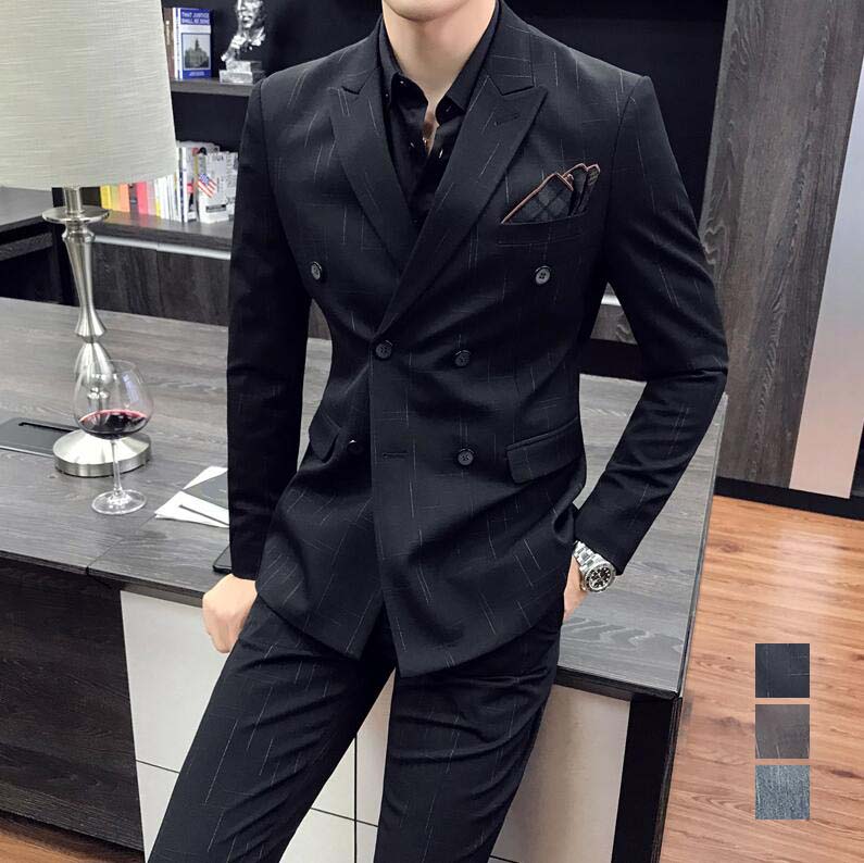 韓国風ビジネススーツフォーマルメンズスーツダブルスーツ2点セッlトジャケット+パンツセットアップ紳士服披露宴カジュアルスーツ細身結婚式スーツスタイリッシュスリムスーツオフィス通勤入学式卒業式スーツ入社