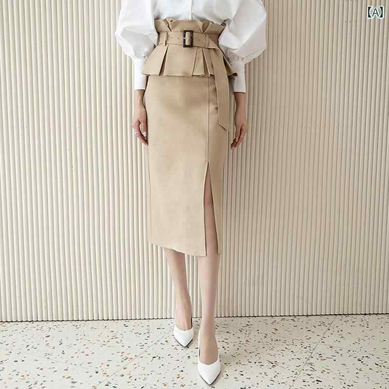 レディース　ドレス　ワンピース フリルスカート レディース 春秋 2025 スリム ハイウエスト ヒップ ペンシル スカート ミドル 丈 プロ