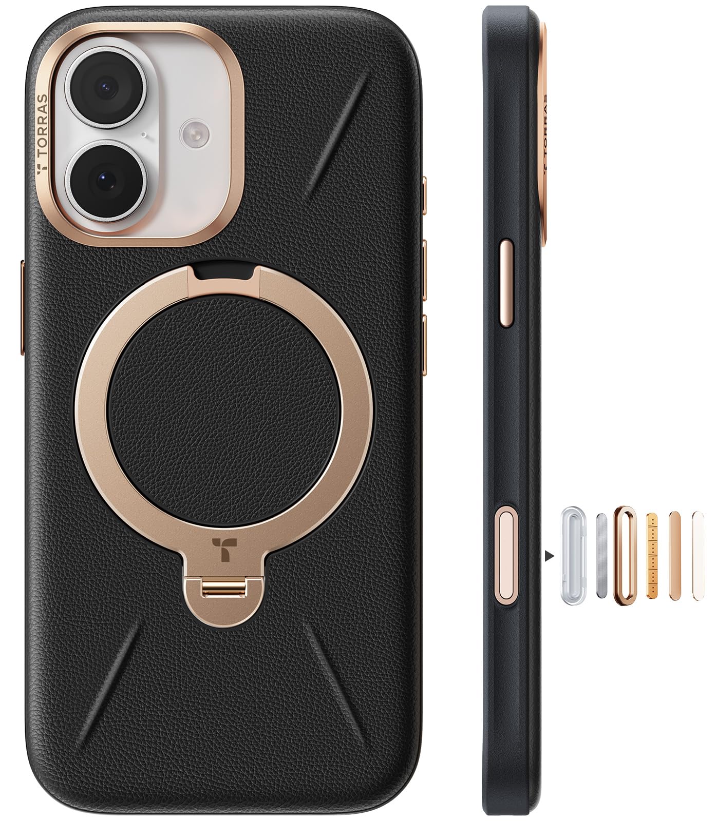 TORRAS iPhone 17 用 ケース【新感覚レザースキンタッチ】Ostand Q3 レザートーン MagSafe対応 リング スタンド 360定点回転 縦横両対応 マグネット搭載 革 カメ