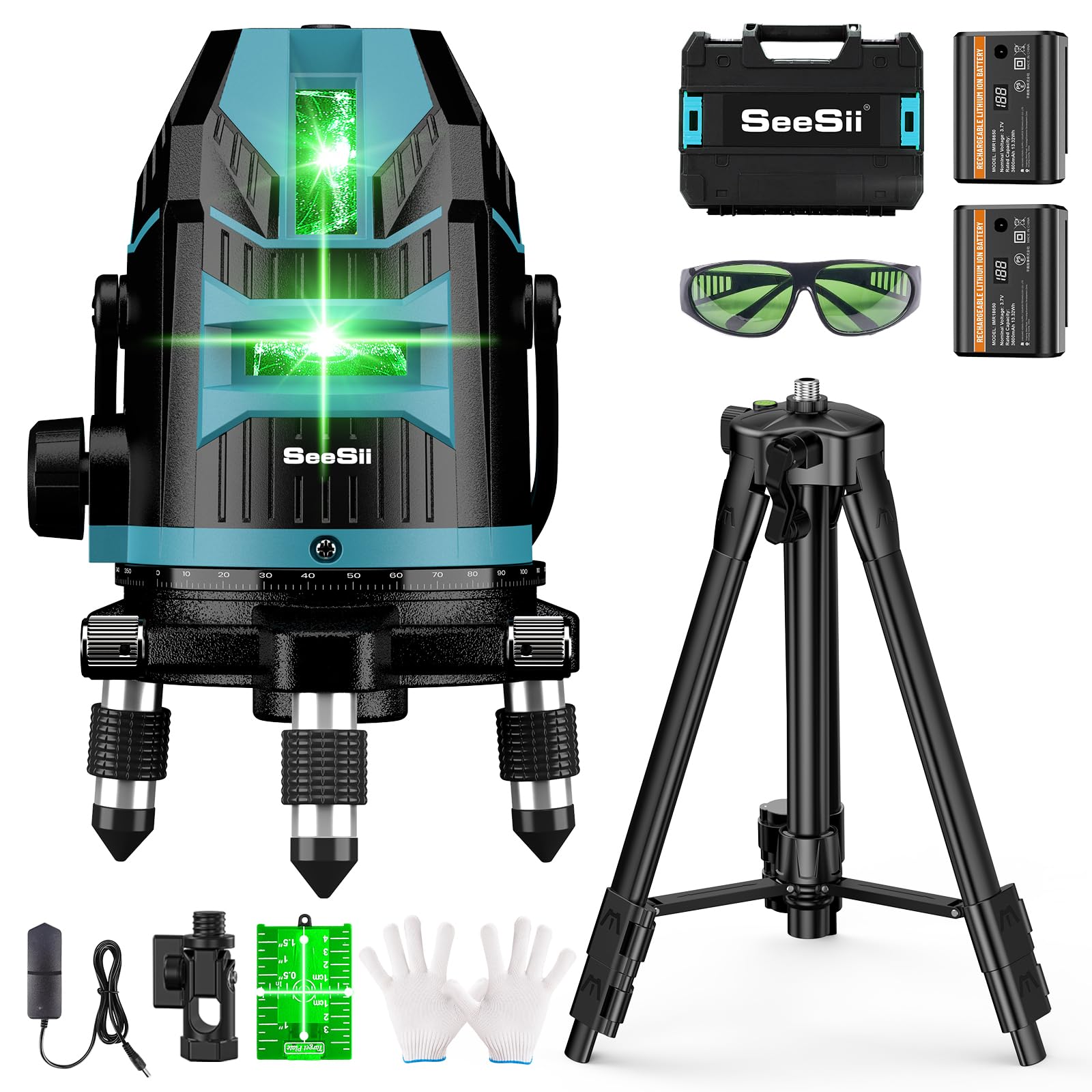 【2025最新改良】SEESII レーザー墨出し器 グリーンレーザー 5ライン 墨出し 三脚とエレベーター1台2役 電量LCDディスプレー搭載 明るさ無段階調整 水平器レーザー 5 22662