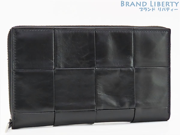 レア未使用ボッテガヴェネタイントレチャートカセットジップアラウンドウォレットラウンドファスナー長財布ブラック690945 55,000円